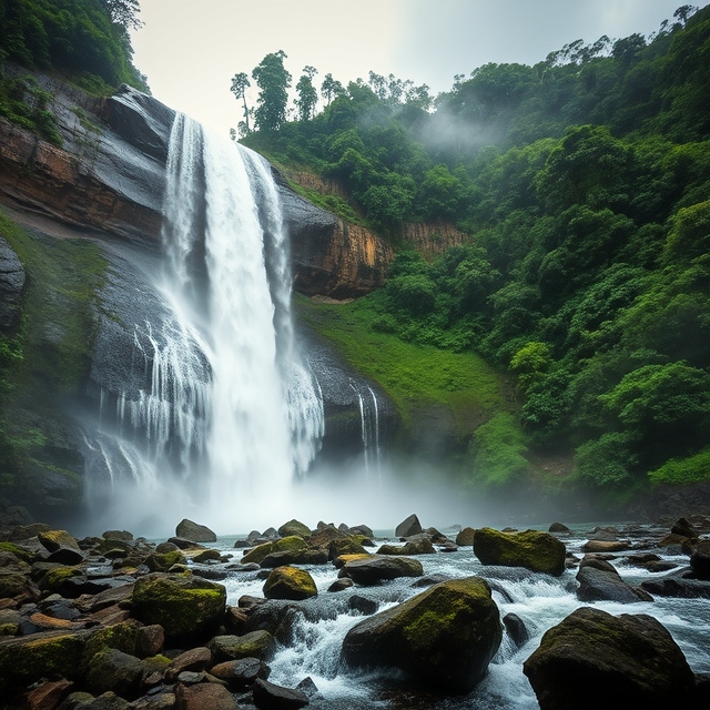 Marleshwar waterfall flowing through the lush Sahyadri forests of Kokan